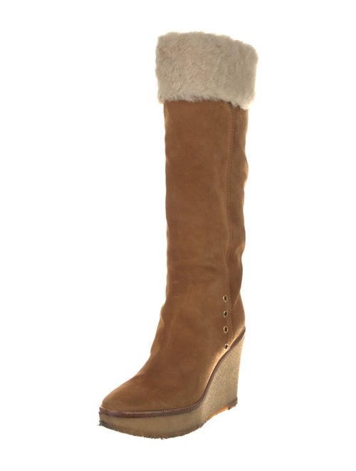 Yves Saint Laurent Suede Fur Trim Boots