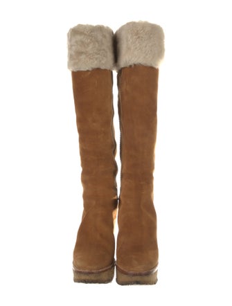 Yves Saint Laurent Suede Fur Trim Boots