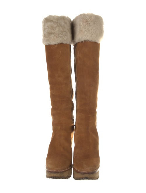 Yves Saint Laurent Suede Fur Trim Boots