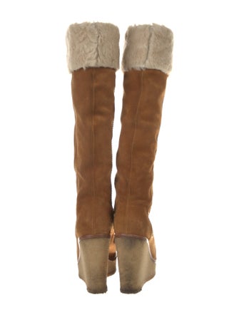 Yves Saint Laurent Suede Fur Trim Boots