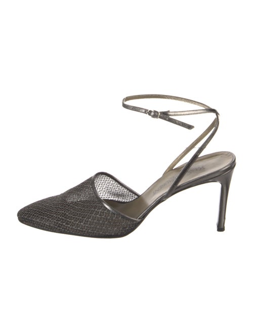 Yves Saint Laurent Mesh Leather Trim Embellishment Slingback Pumps