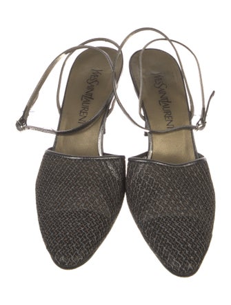 Yves Saint Laurent Mesh Leather Trim Embellishment Slingback Pumps