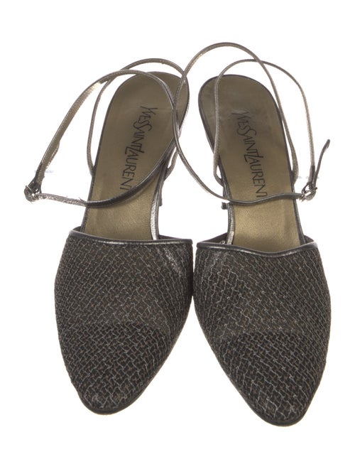 Yves Saint Laurent Mesh Leather Trim Embellishment Slingback Pumps