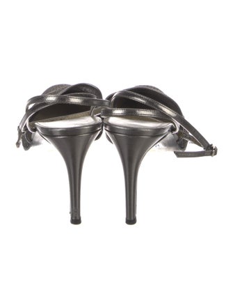 Yves Saint Laurent Mesh Leather Trim Embellishment Slingback Pumps