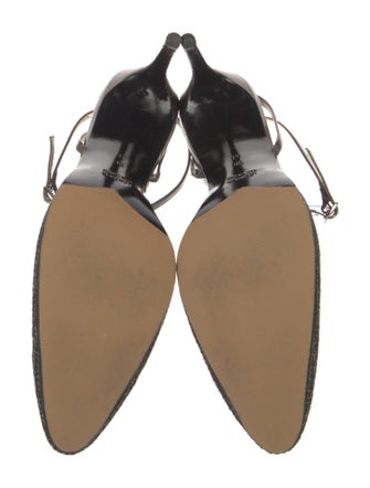 Yves Saint Laurent Mesh Leather Trim Embellishment Slingback Pumps