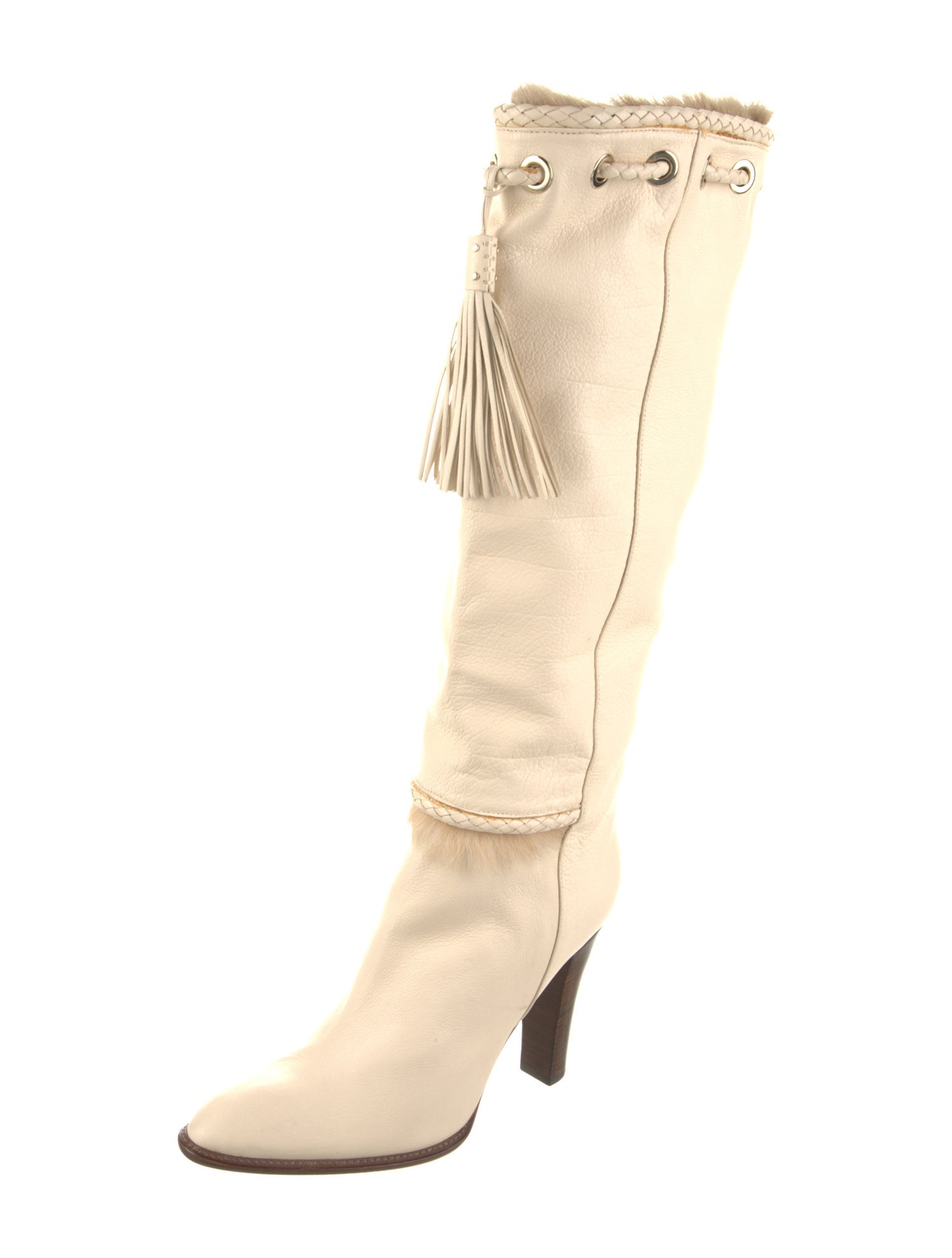 Yves Saint Laurent Leather Braided Accents Boots