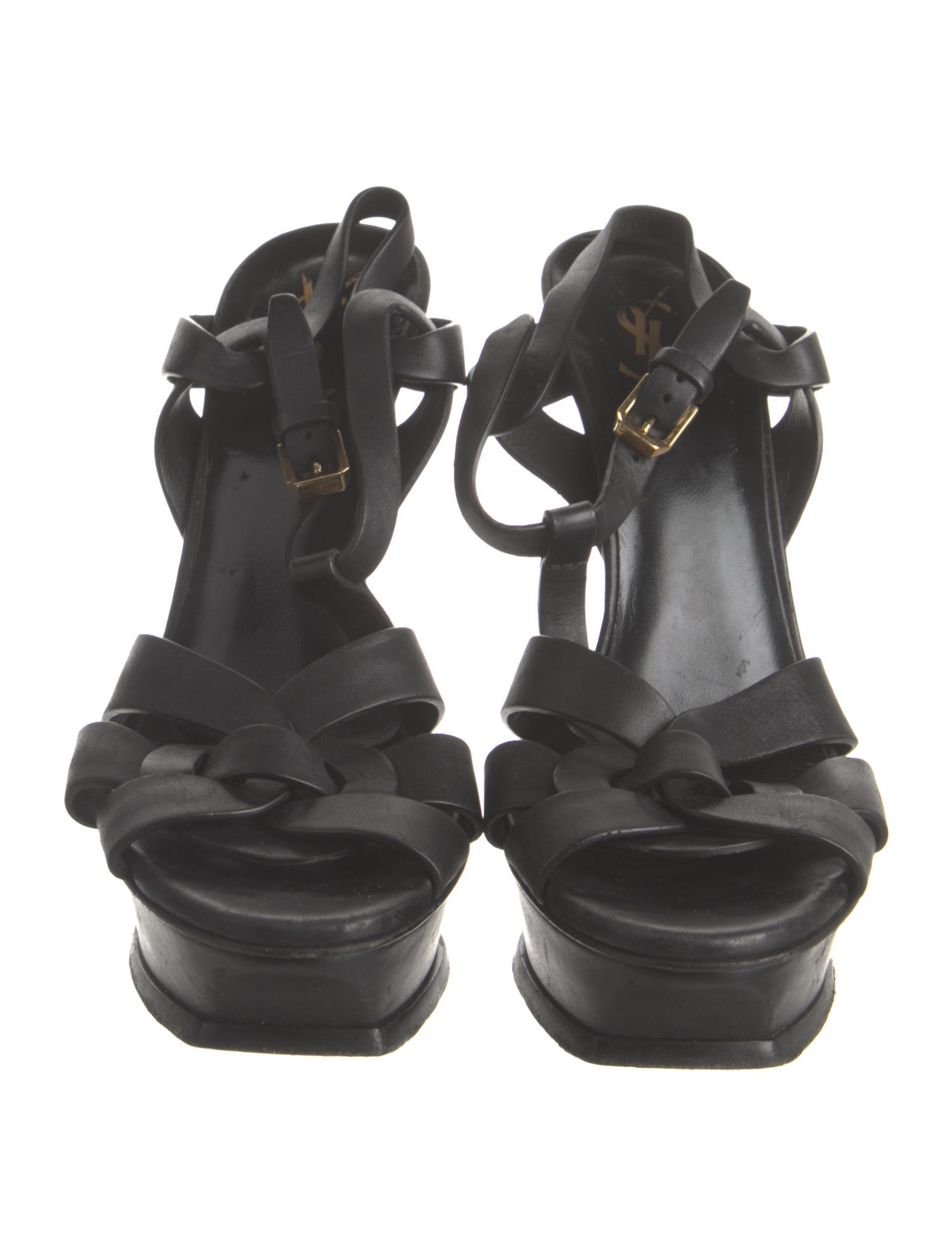 Yves Saint Laurent Leather Cutout Accent T-Strap Sandals