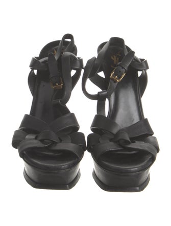 Yves Saint Laurent Leather Cutout Accent T-Strap Sandals