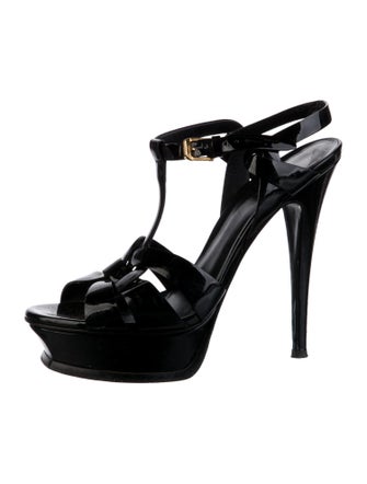 Yves Saint Laurent Patent Leather T-Strap Sandals