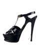Yves Saint Laurent Rive Gauche Patent Leather Cutout Accent T-Strap Sandals