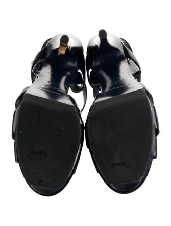 Yves Saint Laurent Rive Gauche Patent Leather Cutout Accent T-Strap Sandals