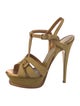 Yves Saint Laurent Suede Leather Trim Embellishment T-Strap Sandals