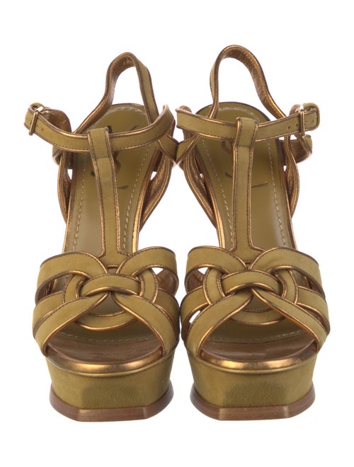Yves Saint Laurent Suede Leather Trim Embellishment T-Strap Sandals