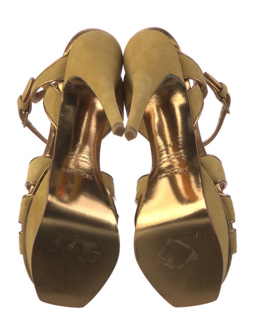 Yves Saint Laurent Suede Leather Trim Embellishment T-Strap Sandals