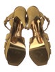 Yves Saint Laurent Suede Leather Trim Embellishment T-Strap Sandals