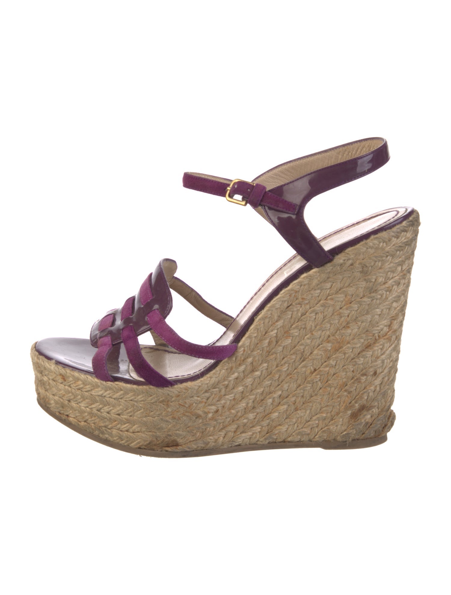 Yves Saint Laurent Patent Leather Braided Accents Espadrilles