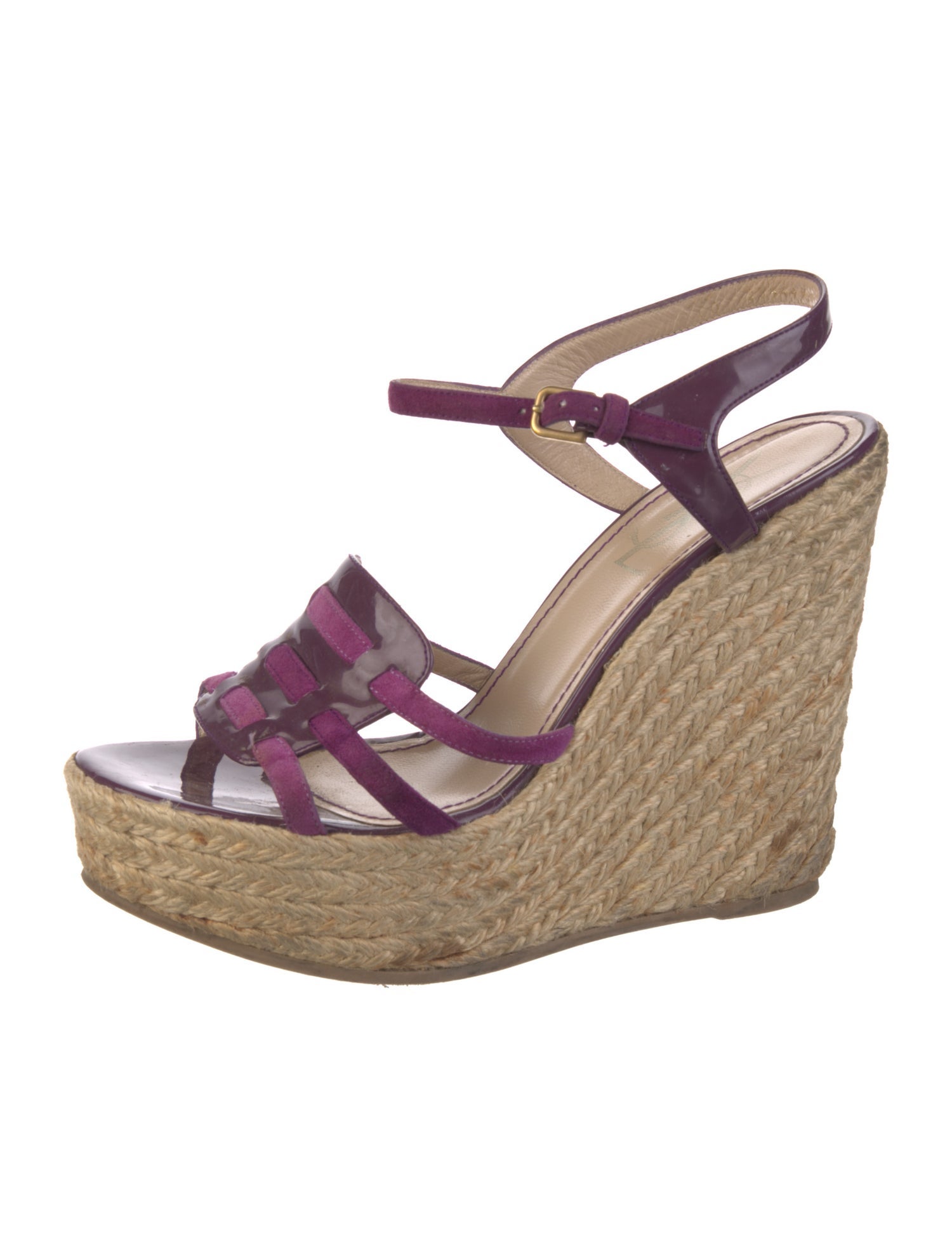 Yves Saint Laurent Patent Leather Braided Accents Espadrilles