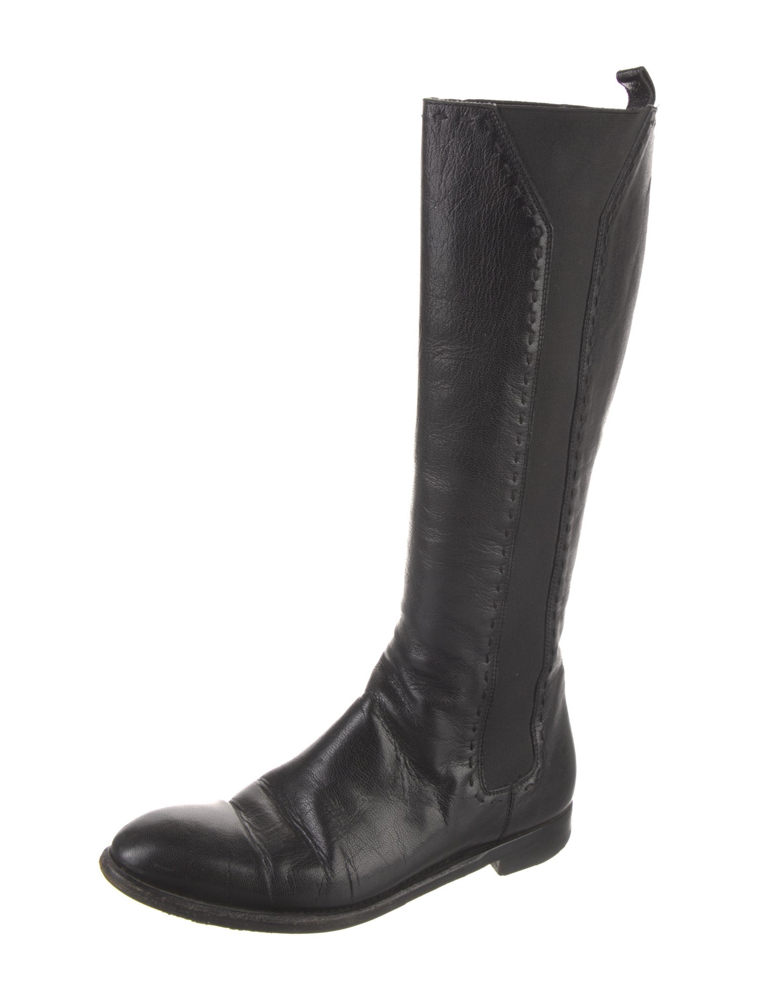 Yves Saint Laurent Leather Whipstitch Trim Riding Boots