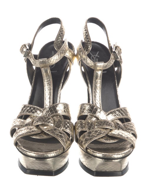 Yves Saint Laurent Leather Animal Print T-Strap Sandals