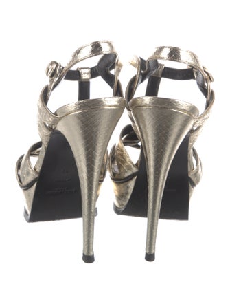 Yves Saint Laurent Leather Animal Print T-Strap Sandals