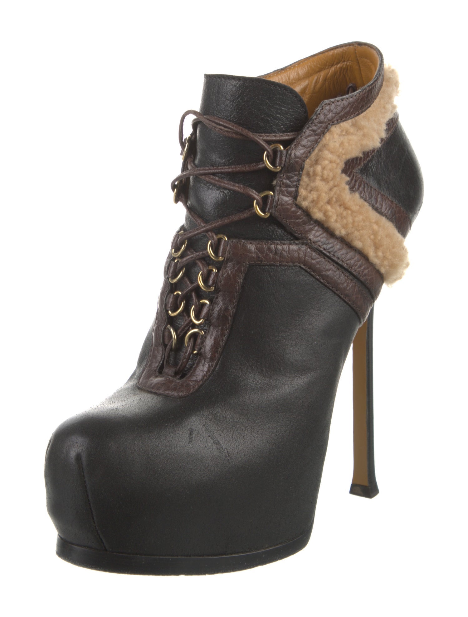 Yves Saint Laurent Leather Lace-Up Boots