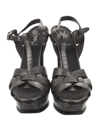Saint Laurent Embossed Leather T-Strap Sandals