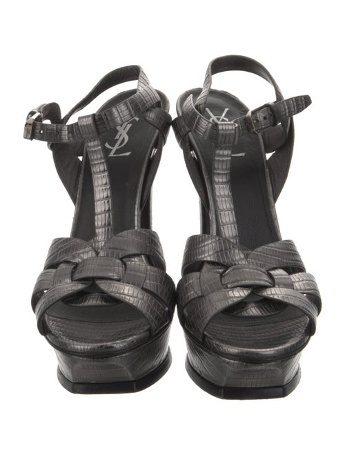 Saint Laurent Embossed Leather T-Strap Sandals