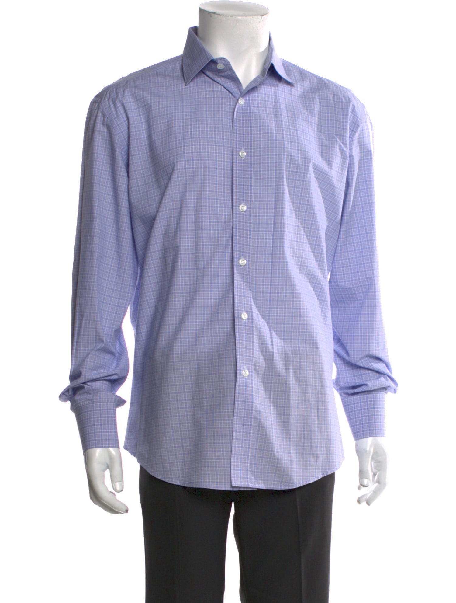 Yves Saint Laurent Plaid Print Long Sleeve Dress Shirt