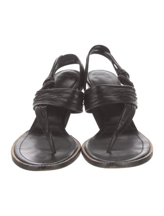 Yves Saint Laurent Leather Whipstitch Trim Slingback Sandals