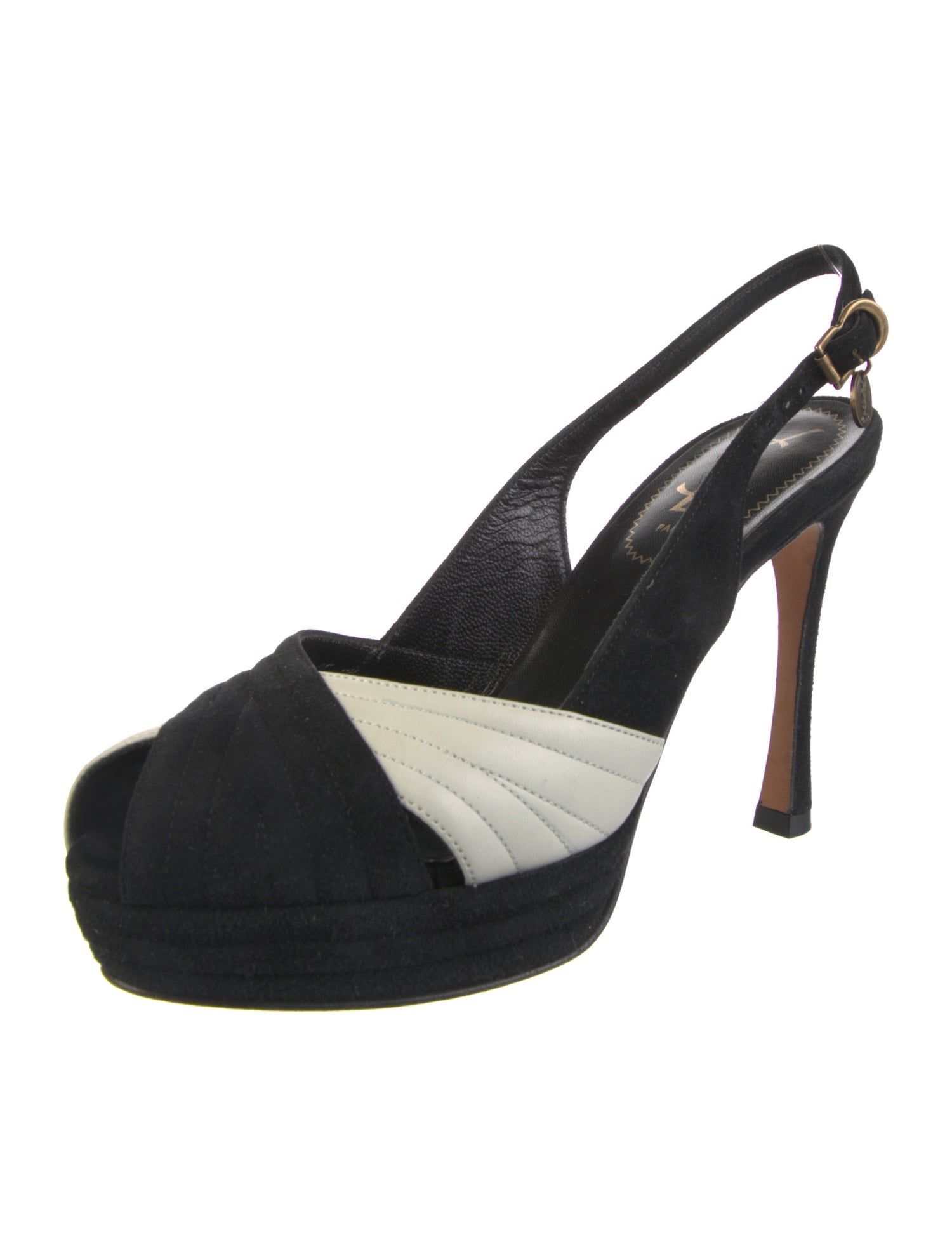 Yves Saint Laurent Suede Colorblock Pattern Slingback Pumps