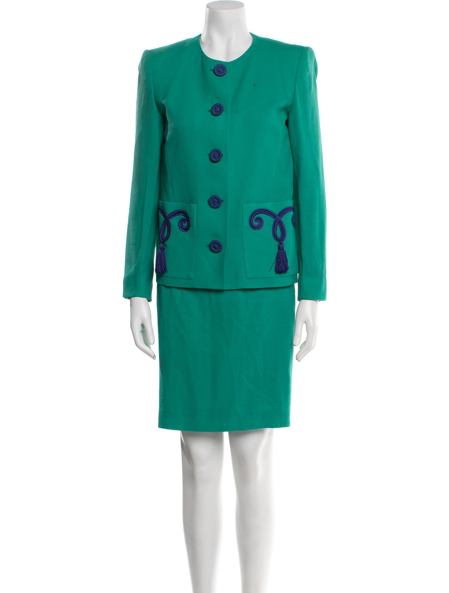 Yves Saint Laurent Wool Tassel Accents Skirt Suit