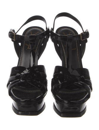 Yves Saint Laurent Rive Gauche Patent Leather T-Strap Sandals
