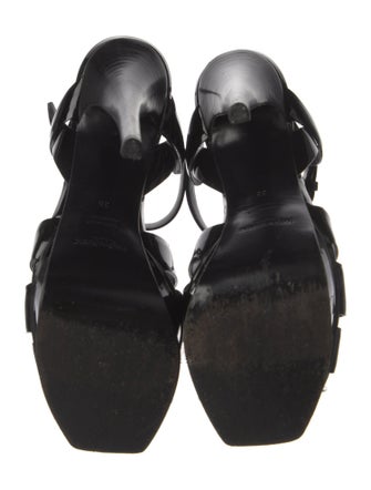 Yves Saint Laurent Rive Gauche Patent Leather T-Strap Sandals
