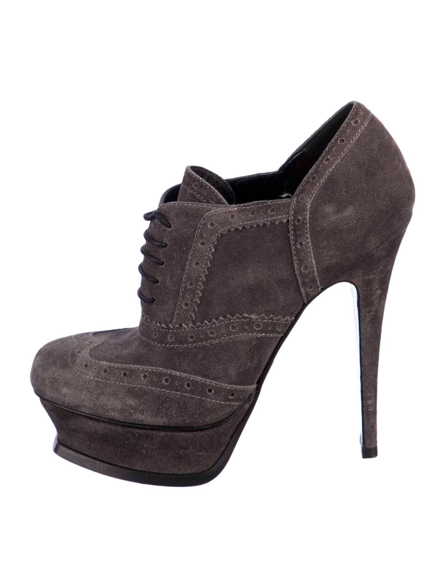 Yves Saint Laurent Suede Leather Trim Embellishment Lace-Up Boots