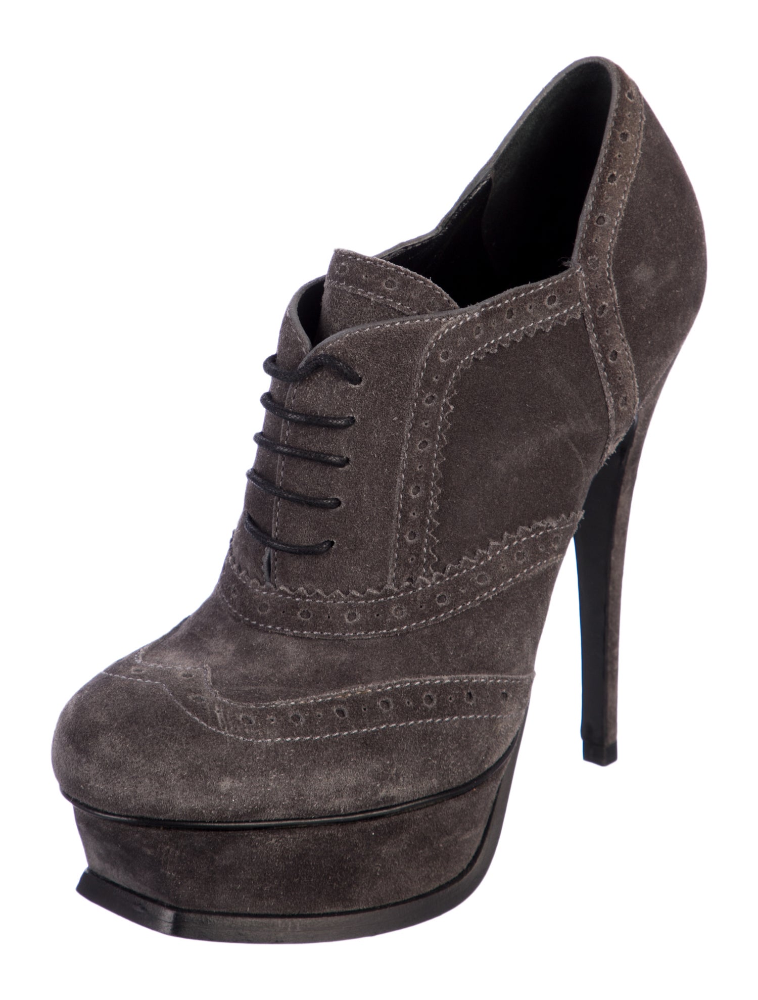 Yves Saint Laurent Suede Leather Trim Embellishment Lace-Up Boots