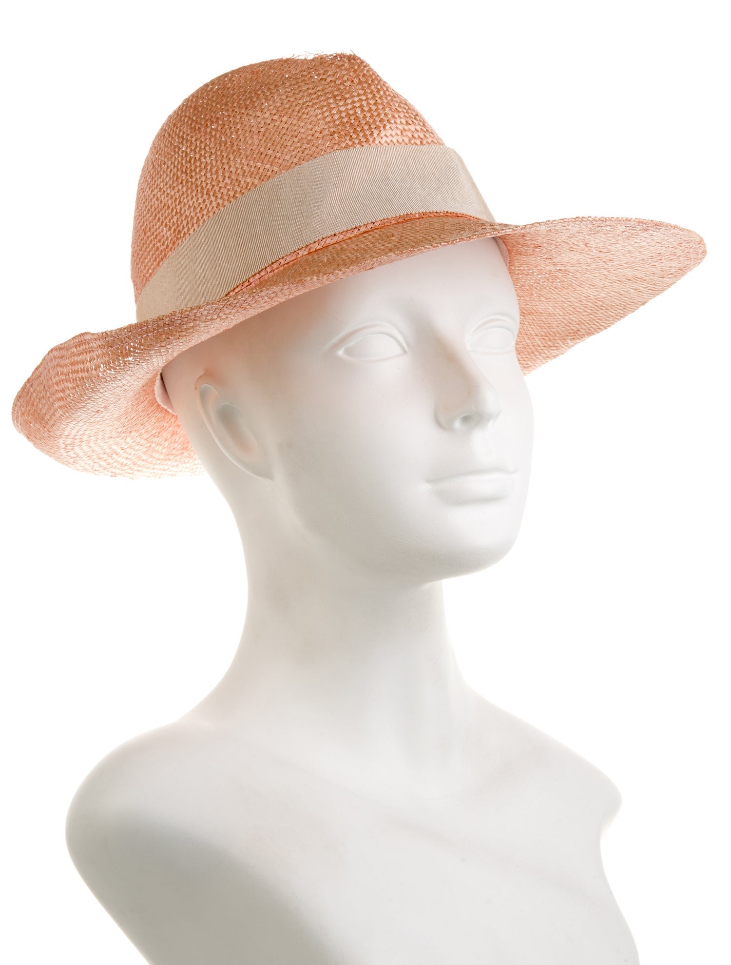 Yves Saint Laurent Pink Straw Hat with Ribbon Detail