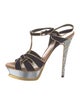 Yves Saint Laurent Suede Colorblock Pattern T-Strap Sandals