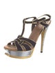 Yves Saint Laurent Suede Colorblock Pattern T-Strap Sandals