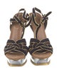 Yves Saint Laurent Suede Colorblock Pattern T-Strap Sandals