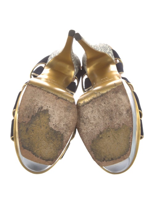 Yves Saint Laurent Suede Colorblock Pattern T-Strap Sandals