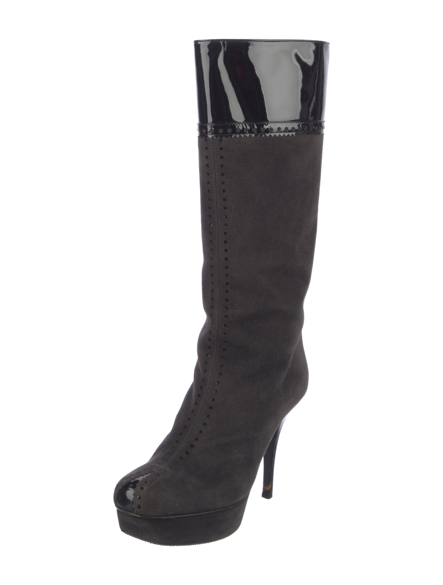 Yves Saint Laurent Suede Lasercut Accents Boots