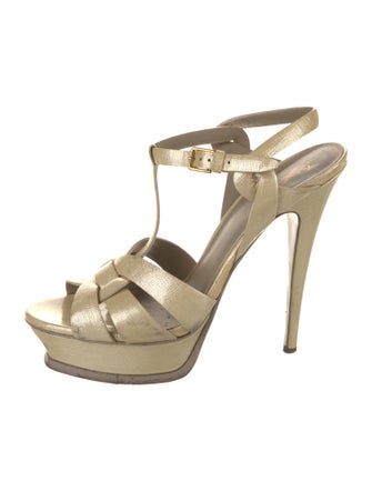 Yves Saint Laurent Rive Gauche Patent Leather T-Strap Sandals