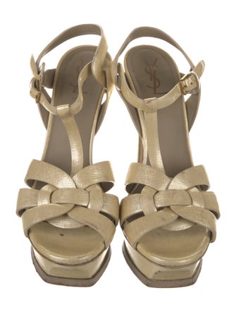 Yves Saint Laurent Rive Gauche Patent Leather T-Strap Sandals