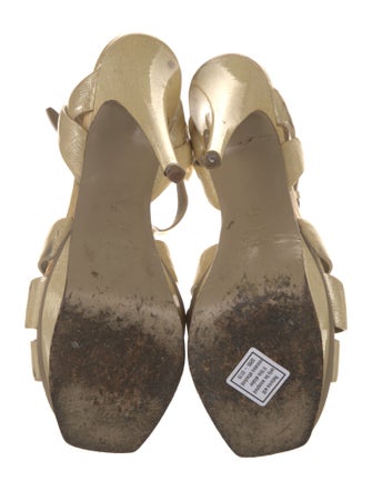 Yves Saint Laurent Rive Gauche Patent Leather T-Strap Sandals
