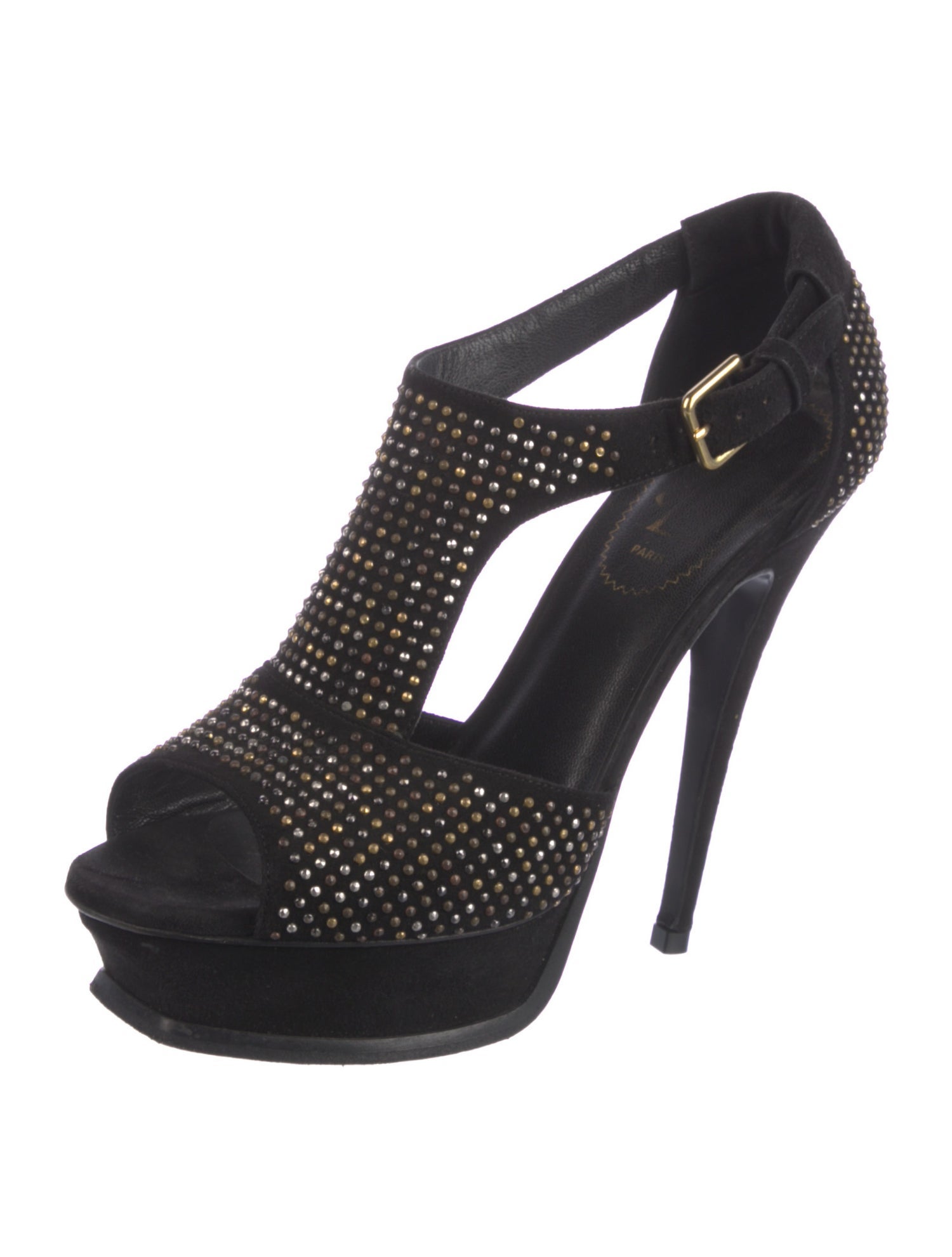 Yves Saint Laurent Suede Studded Accents T-Strap Sandals