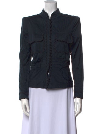 Yves Saint Laurent Mock Neck Long Sleeve Button-Up Top