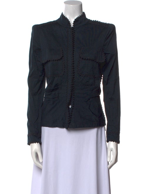 Yves Saint Laurent Mock Neck Long Sleeve Button-Up Top