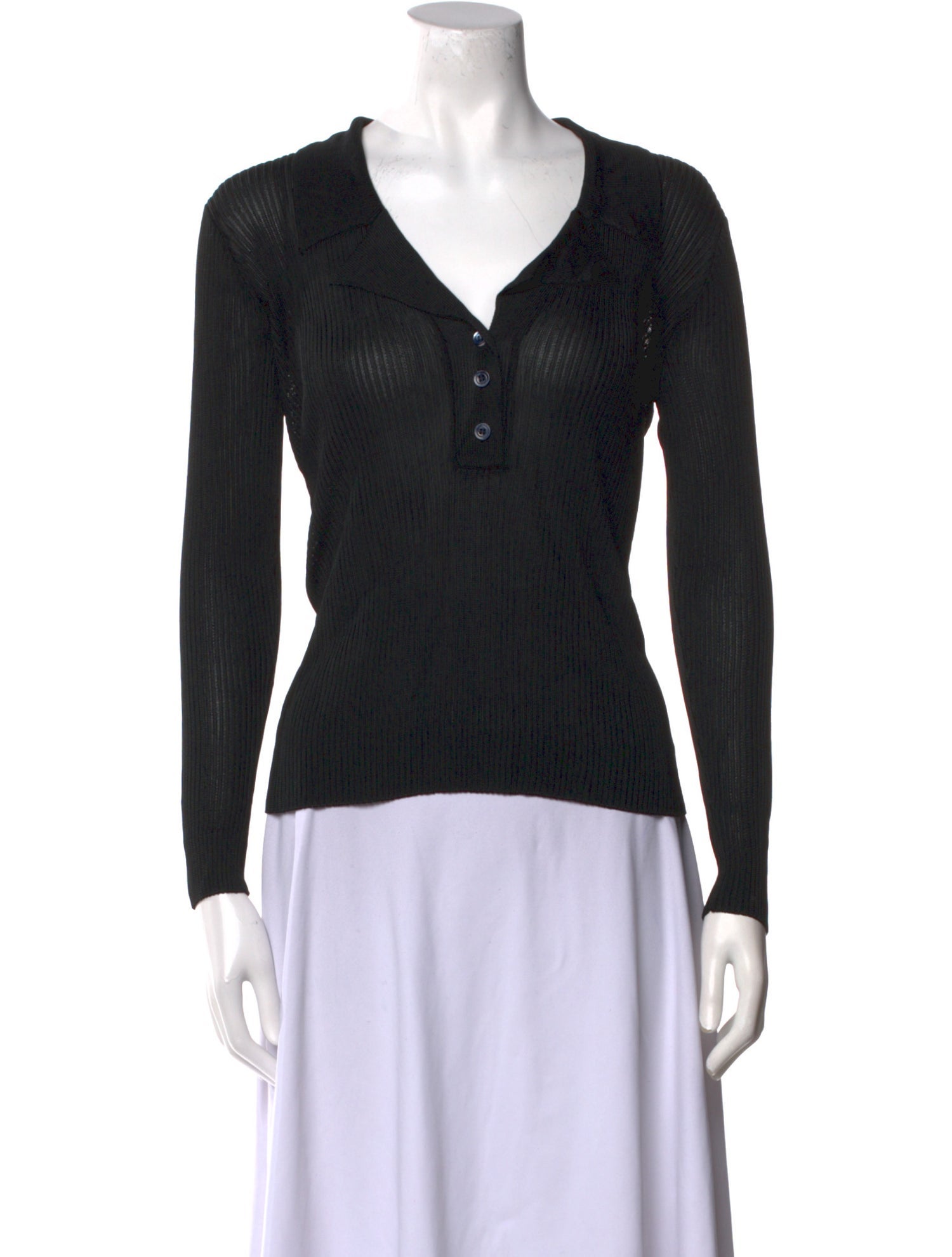 Yves Saint Laurent V-Neck Long Sleeve Top