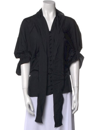 Yves Saint Laurent Silk V-Neck Button-Up Top