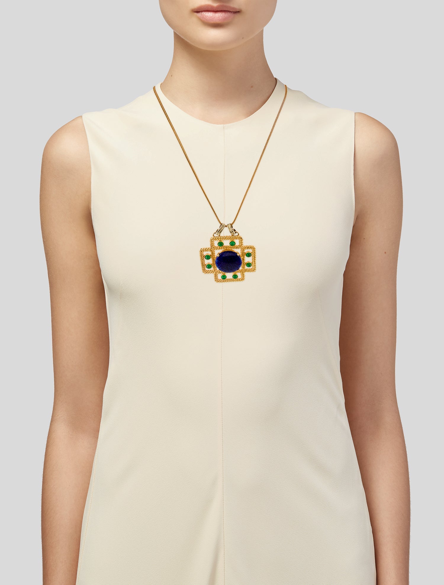 Yves Saint Laurent Vintage Crystal Cross Pendant Necklace